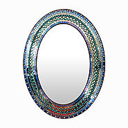 Handcrafted Oval Mosaic Wall Mirror, Decorative Mosaic Mirror Decor Wall Art, Wood Framed Mirror Fitted With Small Gl...