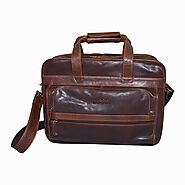 Genuine Leather Slim Briefcase Unisex Laptop Bag in Brown by Home Gift Warehouse