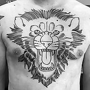 Lion Chest Tattoo Ideas For Men With Tribal, Geometric Designs