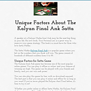 Unique Factors About The Kalyan Final Ank Satta