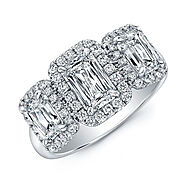 Platinum 3 Stone Emerald Cut Engagement Rings