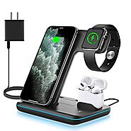 WAITIEE Wireless Charger 3 in 1, 15W Fast Charging Station for Apple iWatch SE/6/5/4/3/2/1,AirPods Pro, Compatible wi...