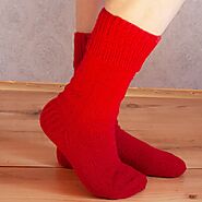 Hand Knitted wool socks with real sheep wool in red color