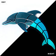 Playful Dolphin Glow in the Dark Swimming Pool Mosaic - 12" x 6" - Two Poses