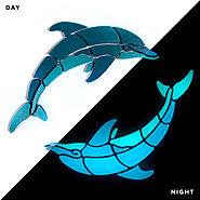 Playful Circle Dolphins Glow in the Dark Pool Mosaic - Right – ceramicmosaicart.com