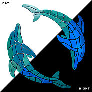 Playful Circle Dolphins Glow in the Dark Pool Mosaic - Large – ceramicmosaicart.com