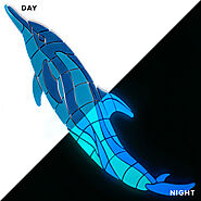 Dancing Dolphin Glow in the Dark Swimming Pool Mosaic - 30" x 10" - Two Poses