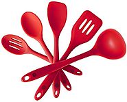 StarPack Premium Silicone Kitchen Utensil Set (5 Piece) in Hygienic Solid Coating - Bonus 101 Cooking Tips (Cherry Red)