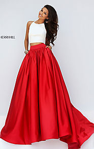 2016 Scoop-Neck Ivory/Red Two-Piece Sherri Hill 50134 Long Prom Dresses