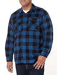 Wrangler Authentics Men's Long Sleeve Plaid Fleece Shirt, Blue Buffalo, Large