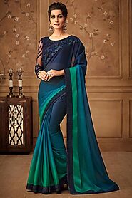 Dark Blue Ombre Silk Chiffon Saree