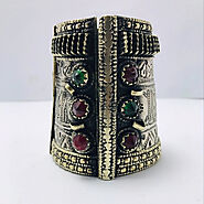 Gypsy Kuchi Bracelet With Glass Stones, Hinged, Vintage Cuff, Belly Da – Vintarust