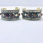 Tribal Boho Cuff With Stones, Vintage Tribal Afghan Cuff inlaid With B – Vintarust