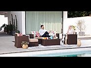 Orange Casual 丨San Terraza Collection丨Outdoor Sectional Set with Brown Wicker & Beige Cushions