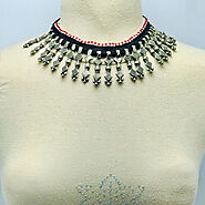 Tribal Afghan Vintage Choker Necklace With Dangling Silver Spikes – Vintarust