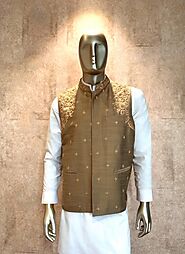 Vibha Amitt Designer Bandis Brown Earth Nehru Jacket