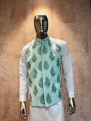 Vibha Amitt Designer Aqua Green Nehru Jacket