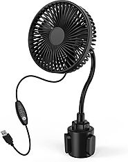 Car Fan, USB Powered Car Cooling Fan, 3 Speeds Strong Airflow, Adjustable Cup Base, 360° Rotation Air Circulation Fan...