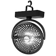10000mAh Battery Operated Camping Fan with LED Light-7 inch USB Fan with Hanging Hook for Tent Car RV Hurricane Emerg...