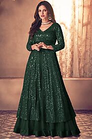 Buy Bottle Green Embellished Georgette Anarkali Suits