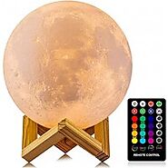 3D Moon Night Lamp 16 Colors LED with Stand & Remote&Touch Control and USB Rechargeable (4.8 inch) | Print Online.ae