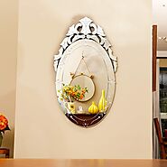 Hub Wall Venetian Mirror with Wood Frame Oval Shape Wall Decorative Mirror - Alfa Design