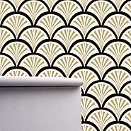 Geometric Art Deco Beige Black Wallpaper, Monochrome Embossed Wallpaper, Removable Peel Stick Wallpaper, Tapete Papie...