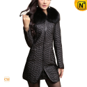 Black Quilted Sheepskin Leather Coat Women CW613039