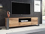 WODD Low TV Cabinet in Anthracite Oak and Grey Legs 180 cm Industrial Style