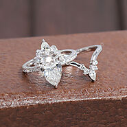 Vintage Pear Cut Bridal Cluster Ring Set