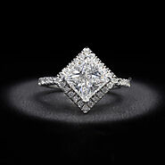 Princess Shape Halo Solitaire Accent Engagement Ring