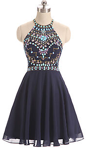 Short Blue Prom Dresses Features Patterned Rhinestone Embellishment Ha – promboutiqueonline