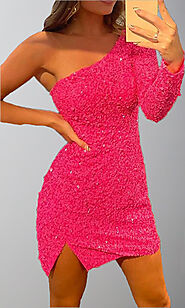 Hot Pink Sequined Teens Short Graduation Dresses