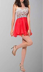 Rhinestone One Shoulder Short Red Prom Dress UK KSP386