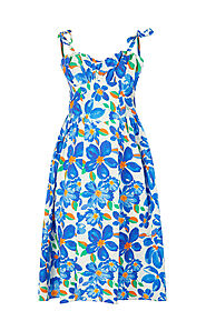 Organic Cotton Corset Midi Dress in Blue Floral for Women | Rosie – Lavaand