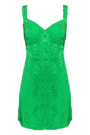 Button Front Mini Cami Dress in Green Floral Satin for Women | Brigitte – Lavaand