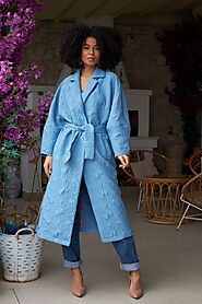 Quilted Longline Coat with Belt in Blue – Lavaand