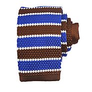 Brown & Blue & White Horizontal Knitted Ties