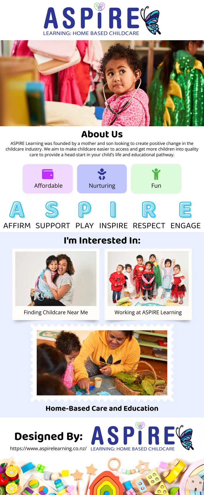 This infographic is designed by ASPIRE Learning: Home Based Childcare