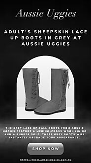 Adult's Sheepskin Lace Up Boots in Grey at Aussie Uggies