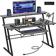 Armocity 47'' Music Studio Desk with Power Outlet, Studio Desk for Music Production, Recording Studio Desk for Produc...
