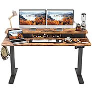 FEZIBO Height Adjustable Electric Standing Desk with Double Drawer, 55 x 24 Inch Stand Up Table with Storage Shelf, S...