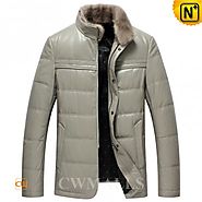 CWMALLS® Mens Gray Down Leather Jacket CW846026