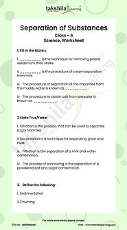 Separation of Substances Class 6 Worksheets with Answers