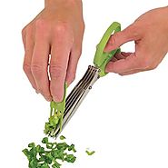 Master Culinary Multipurpose 5-blade Herb Scissors w/ "Longfinger" Cleaning Brush | Time-Saving Kitchen Shears Chop H...