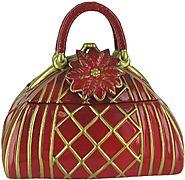 Ceramic Hand Painted Red Holly Handbag Cookie Jar