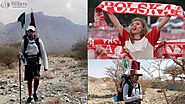 Saudi Arabia Football fan walking across the desert for Qatar World Cup