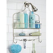 mDesign Wide Shower Caddy, Storage for Shampoo, Conditioner, Soap - Satin/White