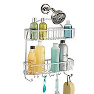 mDesign Extra Wide Bathroom Shower Caddy for Shampoo, Conditioner, Soap - Silver