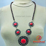 Handmade Stones Necklace With Turquoise and Coral Beads – Vintarust